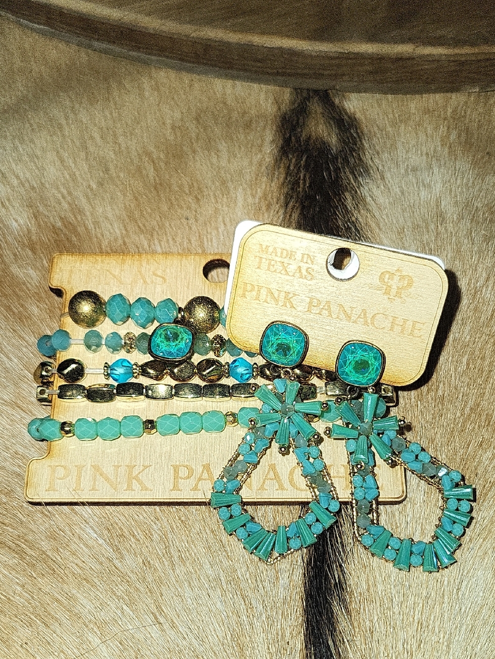 Turquoise Statement Earrings & Bracelet Set Swarovski Crystal